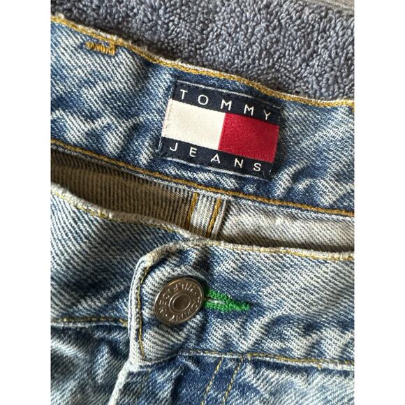 Vintage 90s Tommy Hilfiger Blue Jeans Mens Baggy 34 x 30 Flag Logo Spellout - Picture 2 of 7